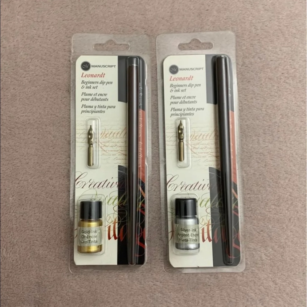 Leonardt Dip Pen & Ink Set Silver & Gold